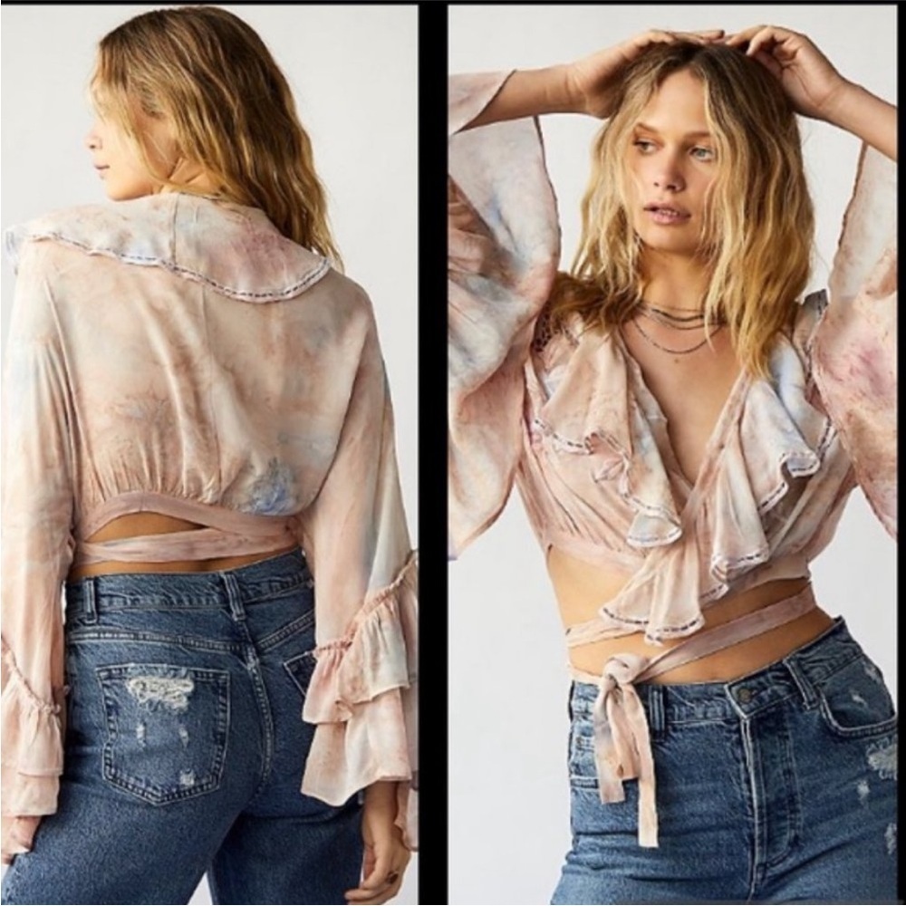 Free People Wild Horses Wrap Top Bell Sleeve Boho size Medium